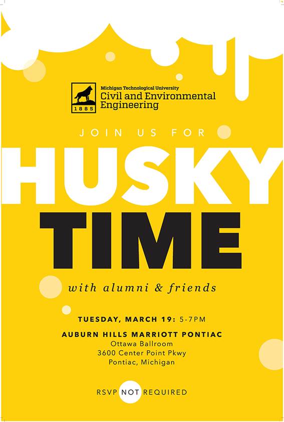Join us for Husky Time with alumni and friends on Tuesday March 19 from 5 to 7 pm at Auburn Hills Marriott Pontiac Ottawa Ballroom